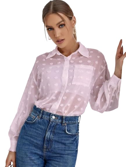 Sunset Women's Schmeez Mini Sheer Pocket Button Pocket Blouse