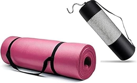 QSHOP® ULTIMATE Premium Yoga Mat with Carrying Bag - 10mm Thick Non-Slip Yoga Mat - Ideal for High-Intensity Interval Workouts, Pilates, Yoga and Many Other Home Workouts (Pink+Bag)