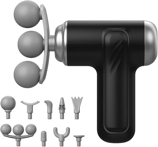 Massage Gun Deep Tissue Muscle Massager 6 Speed Handheld Electric Fascial Gun 3 Heads 24W Power Pain Relief Portable Body Recovery Tool for Gym and Home (Black)