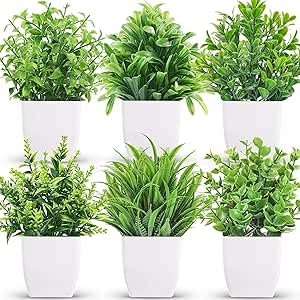 Dear Rose Artificial Plants Small Artificial Plants for Outdoor Home Decor Farmhouse Bathroom Shelf Decor, Pack of 6, White