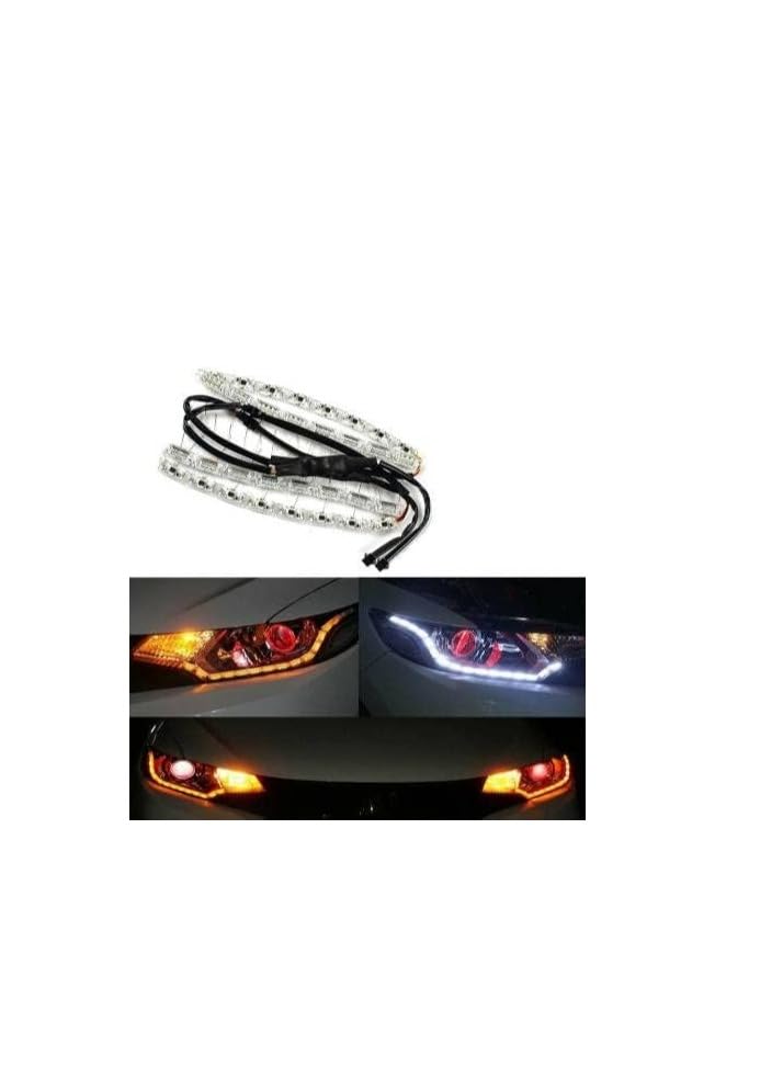 2x16 LED Car Strip DRL Daytime Running Turn Signal Light, Crystal Style, Moving Indicators for Automotive Retrofit