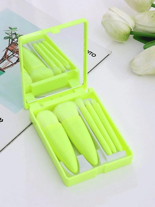 Portable Makeup Brush Set With Mirror Contains 5 Pcs, Box Packed Makeup Brush Set, Multifunctional Powder, Blush, Mini Multifunctional, Foundation, Eye Shadow Brush (multi color)