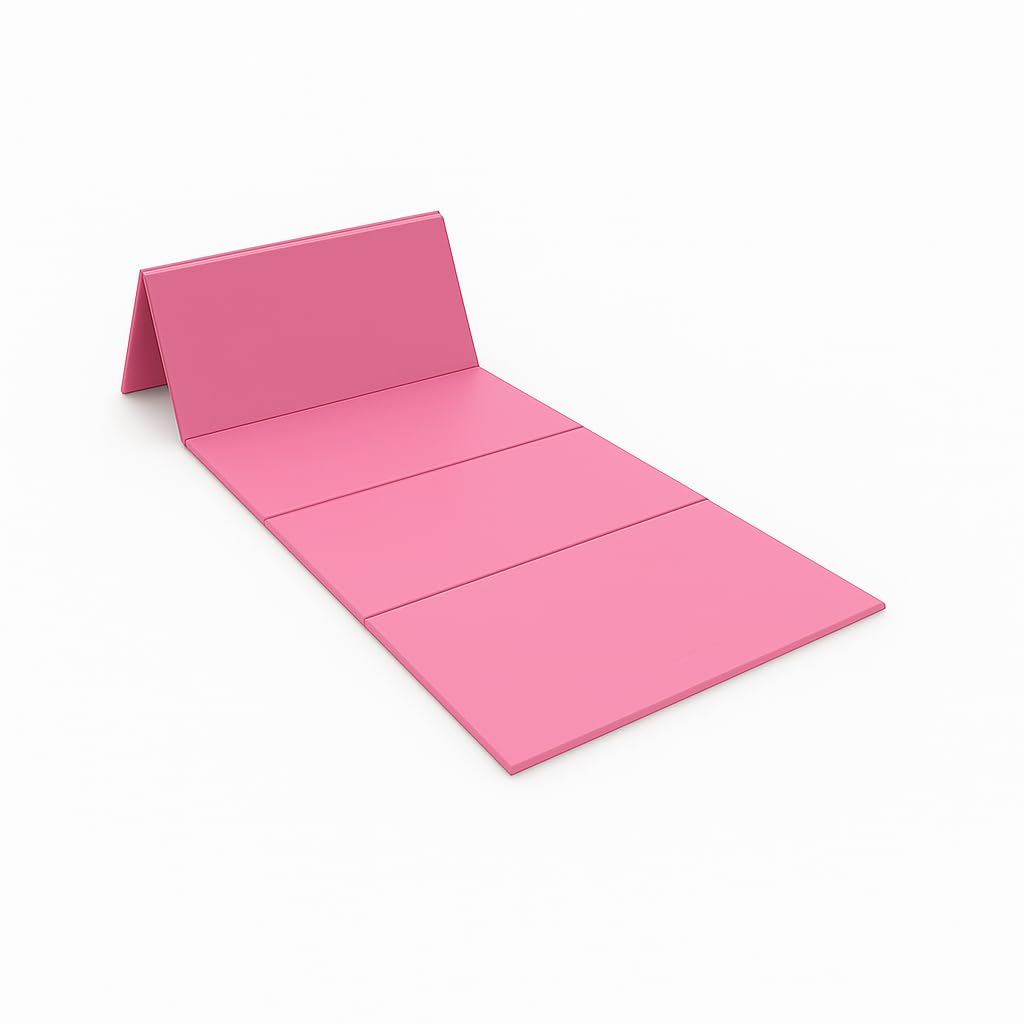 Foldable Mat for Exercise, Yoga, Camping & Beach – Wooden Backrest | Lightweight & Compact | Waterproof Surface | Pink