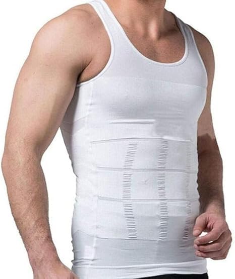 Slim N Lift Slimming Shirt For Men Compression Tank Top Body Shaper Vest Tummy Control Undershirt Shapewear Gym Fitness (white)