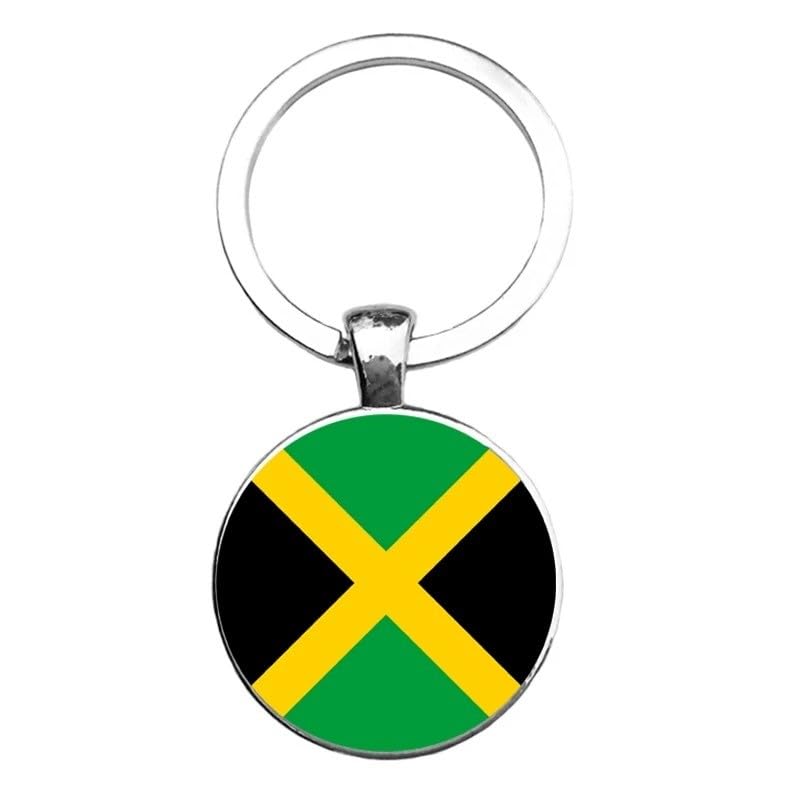 Art Attack Jamaican Flag Keychain, Jamaica National Team Items Map Country Charm Pendant Key Chain Ring Souvenir (Silver)