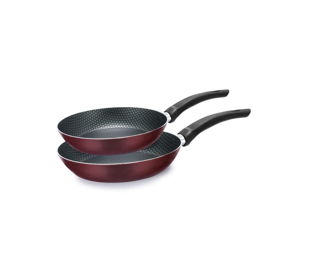 Trueval Teflon frying pan set, 2 pieces (size 16-22), dark red