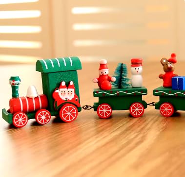 Wooden Christmas Train with Snowman, Cute Mini Christmas Train Toy Wooden Santa Claus Train Festival Toy Santa Claus Train Christmas Decoration