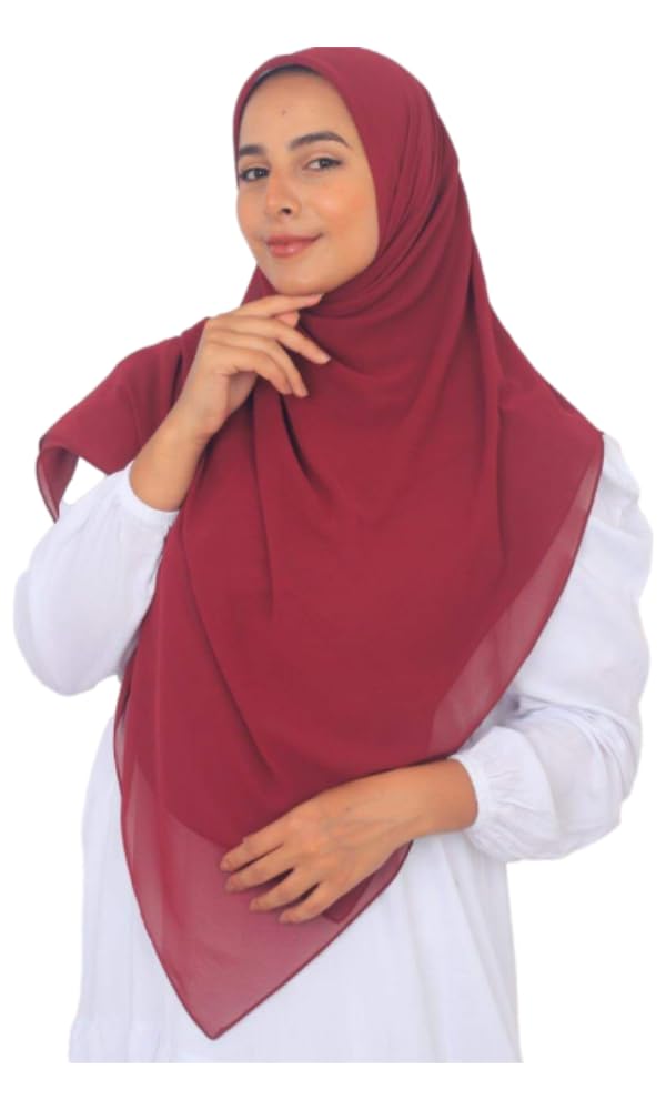 Chiffon Crepe Scarf, 150 x 150 cm, Khimar for Women, Solid Colour, Lightweight