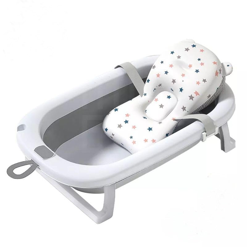 Fantastic-Kids-Toys Bathtub with Baby Bath Pillow, Foldable Non-Slip Bathtub with Hanger for Easy Storage -Newborn, 0-8 Years-885 (Grey)
