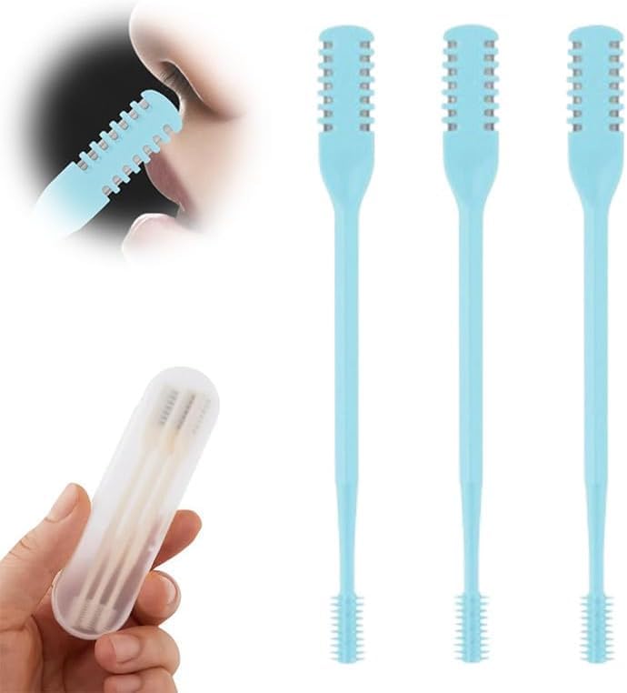 NKD 2-in-1 Nasal Hair Cutter, 2024 New Double Sided Nose Hair Knife, Nostril Hair Remover Tool, Portable Manual 360° Rotating Nose Hair Trimmer with Ear Picker for Women Men(Blue,3pcs)