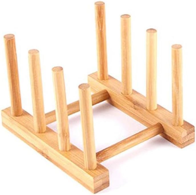HAPPY HOME 8 Slots Wooden Plate Rack, Plate Rack Holder for Kitchen Cupboards, Dish Plates Baking Tray Storage Rack, Kitchen Cabinet Organizer for Plate, Cup, Pot Lid, Board, Tableware, Wine Glass