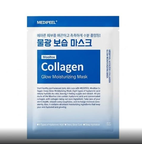 MEDIPEEL Mooltox Collagen Glow Moisturising Mask, Sheet Mask with 8 Types of Hyaluronic Acid, Deep Hydration, Plumping & Smoothing, 30ml
