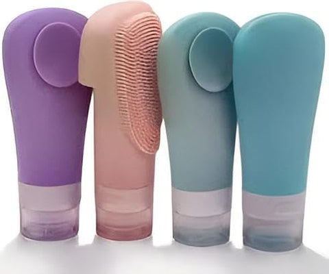 Bathroom Organizer -4-Piece Silicone Dispenser Set for Shampoo and Lotion. High Quality, Flexible, and Easy to Use Press Mechanism. Available in Various Colors to Match Your Decor. Durable, Practical,