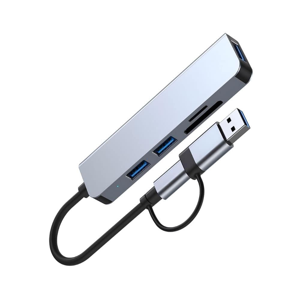 L'AVVENTO (CV567) | 5-in-1 Hub | USB/Type-C to USB 3.0 + 2 USB 2.0 + SD + Micro SD Reader | Compact Design