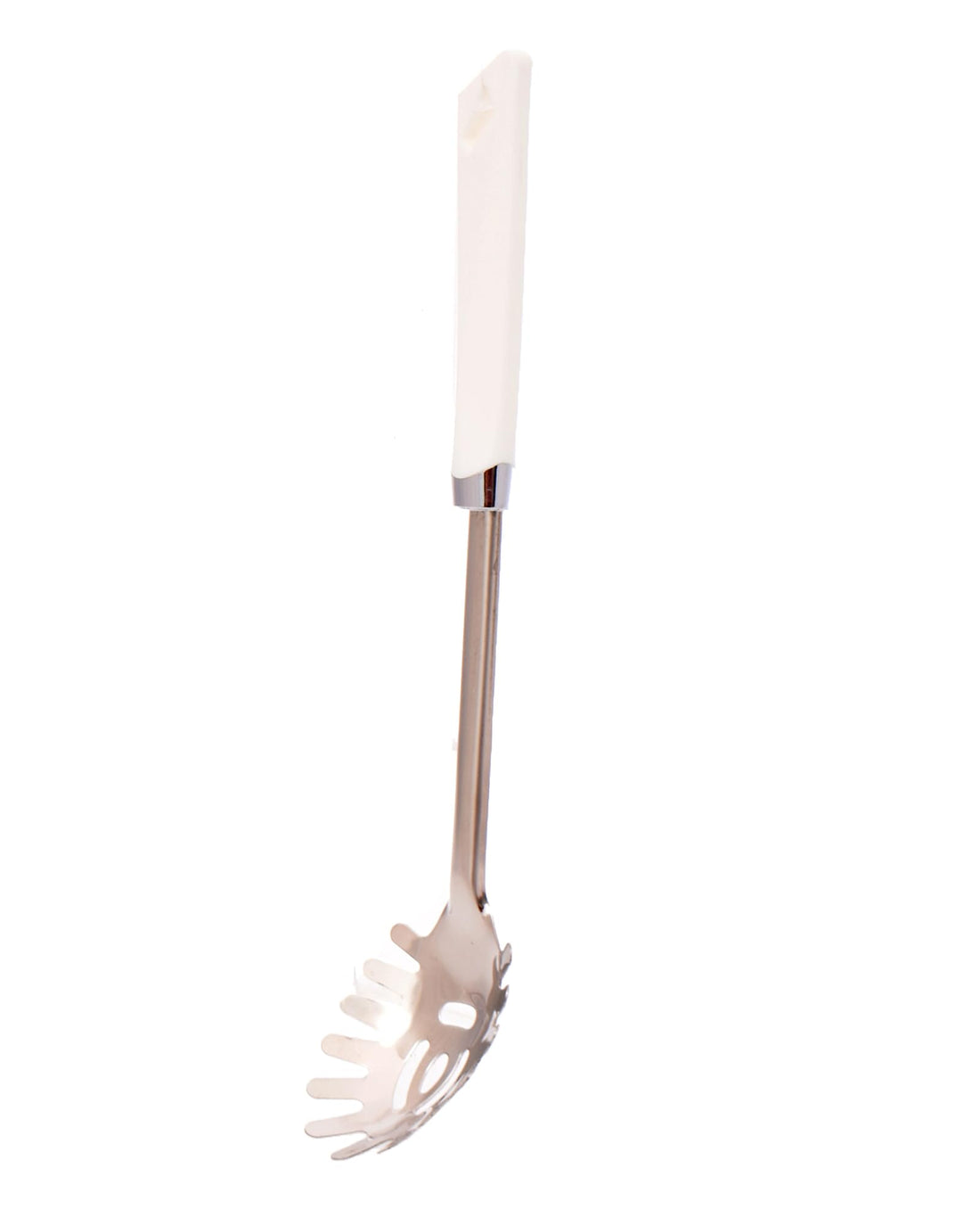 Premium Pasta Server Spoon with White Handle, Stainless Steel Slotted Serving Utensil, Rose Gold