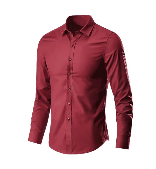 Long Sleeve Men’s Shirt – Casual & Formal Button Down with Stretch color red size large -42..a5211