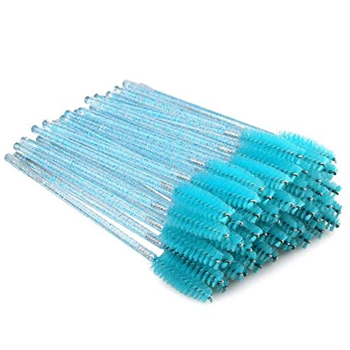 Eye Shadow Applicator - 300Pcs Shiny Pink Disposable Micro Eyelash Brushes Crystal Mascara Wands Applicator Eyebrow Comb Eyelash Brushes Makeup Tool Kit (Blue)