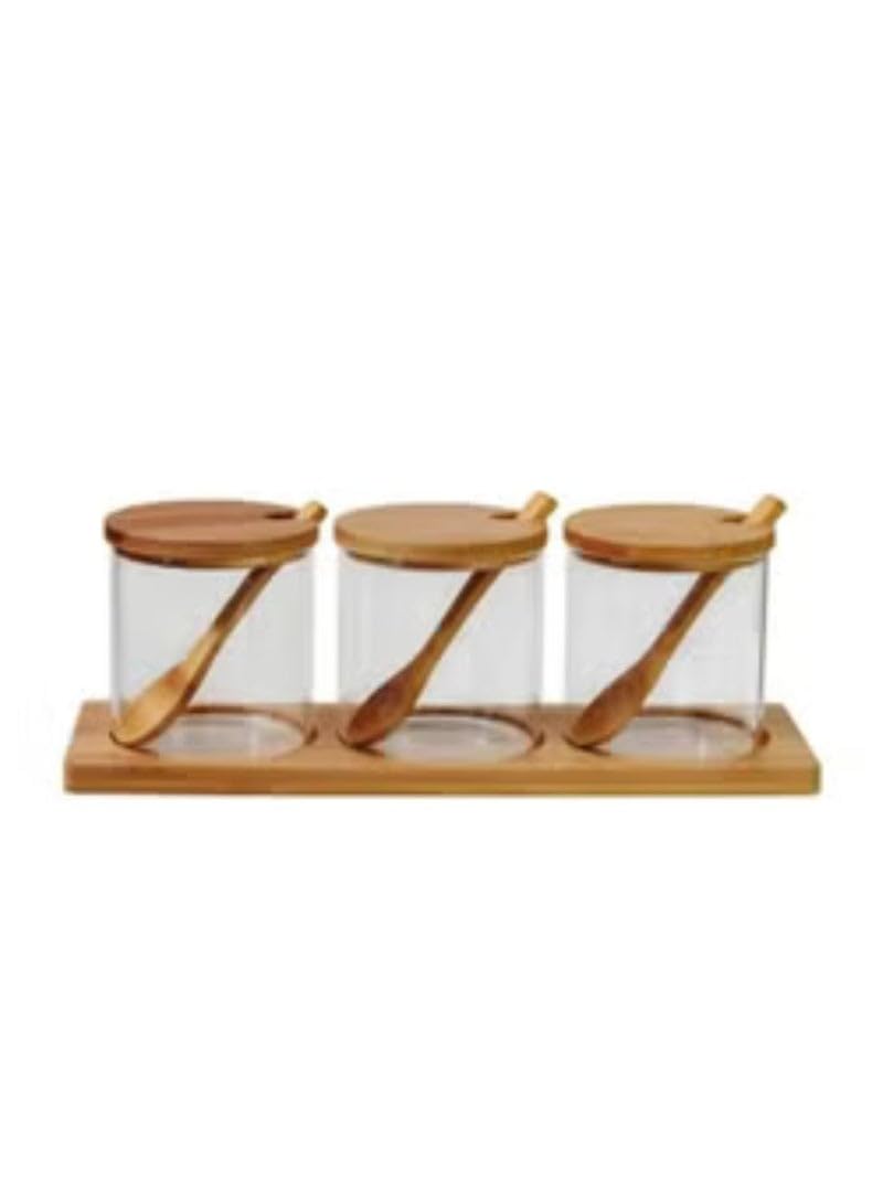 3-Piece Glass Jars With Bamboo Lids and Wooden Spoon