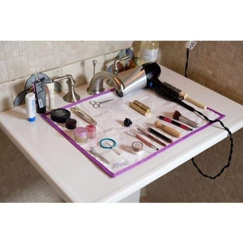 Makeup Organizer for Bathroom Sink, Clear with Purple Frame, Cosmetic Organizer and Accessories