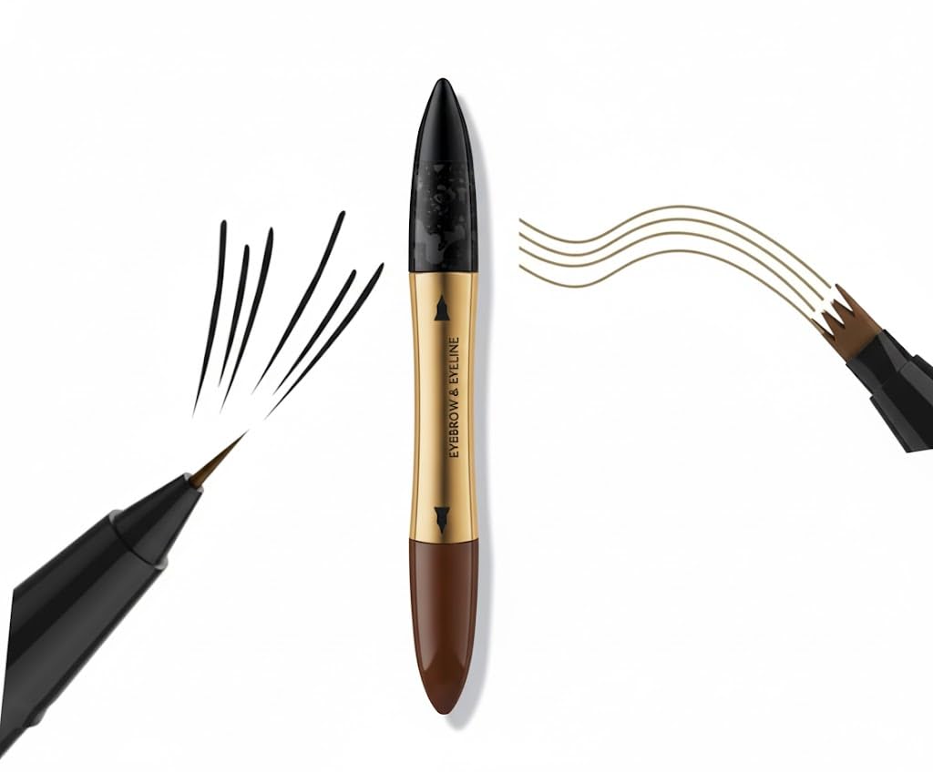 2-in-1 Eyeliner and Eyebrow Pencil Eyebrow Pen with Fork Tip Long-lasting Waterproof Eyeliner and Brow Pen,Easy Creation of Eyeliner Brows and Eyebrows(Black eyeliner - dark brown eyebrow)