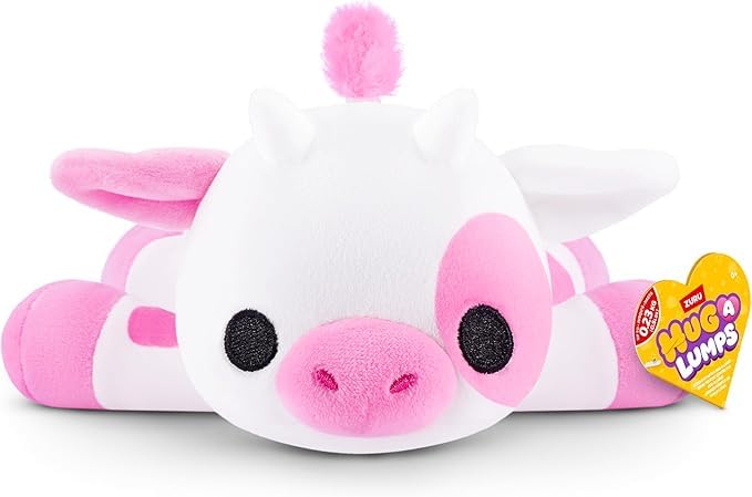 ZURU Hug A Lumps Clover the Cow, Weighted Plush Toy, 50 cm, Ultra-Soft Polyester, White and Pink, Sensory Comfort, Ages 3+