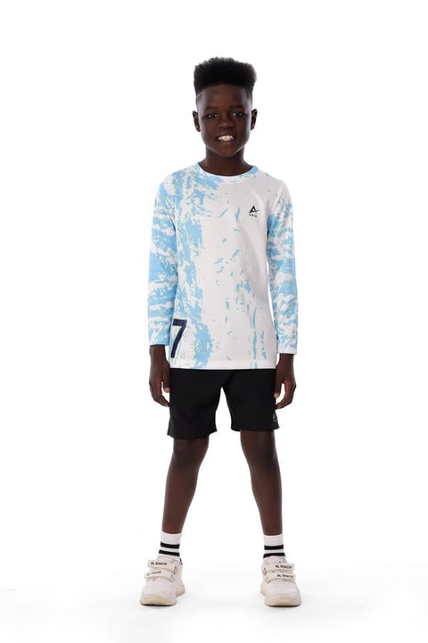 boys Blue Marble Long Sleeve T-Shirt – Sporty Athletic Top