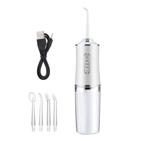 220ml Oral Irrigator Cordless Dental Water Flosser for Teeth Cleaning 3 Pressure Mode 4 Jet Tip IPX7 Waterproof