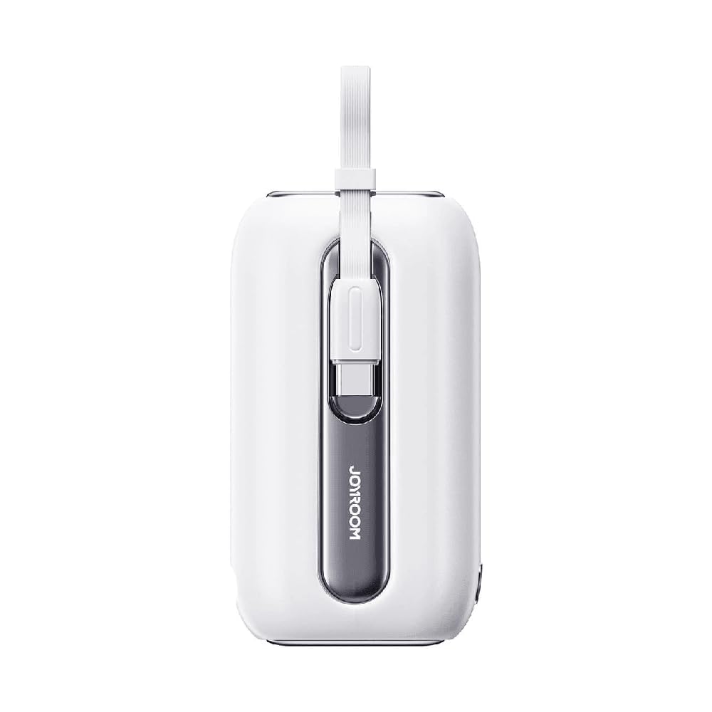 Joyroom JR-L012 Mini Power Bank 10000mAh 22.5W – White Built-in USB-C & Lightning Cables | Fast Charging Portable Charger Compact Design | Charge Multiple Devices | LED Display | 12 Months Warranty