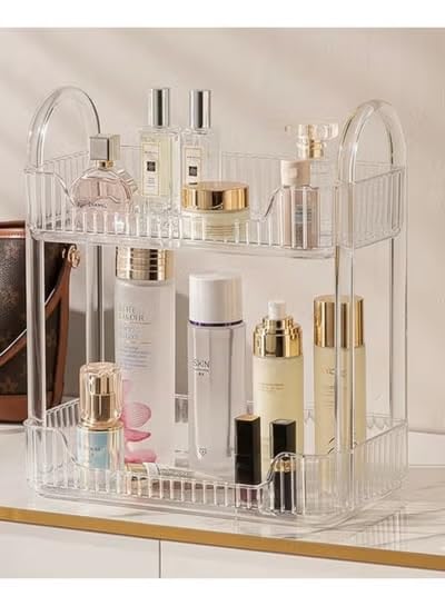 Bathroom Countertop Organizer 2 Tier Makeup Organizer Perfume Tray Skincare Storage Cosmetic Organizer Bathroom Counter Shelf for Bathroom, Clear