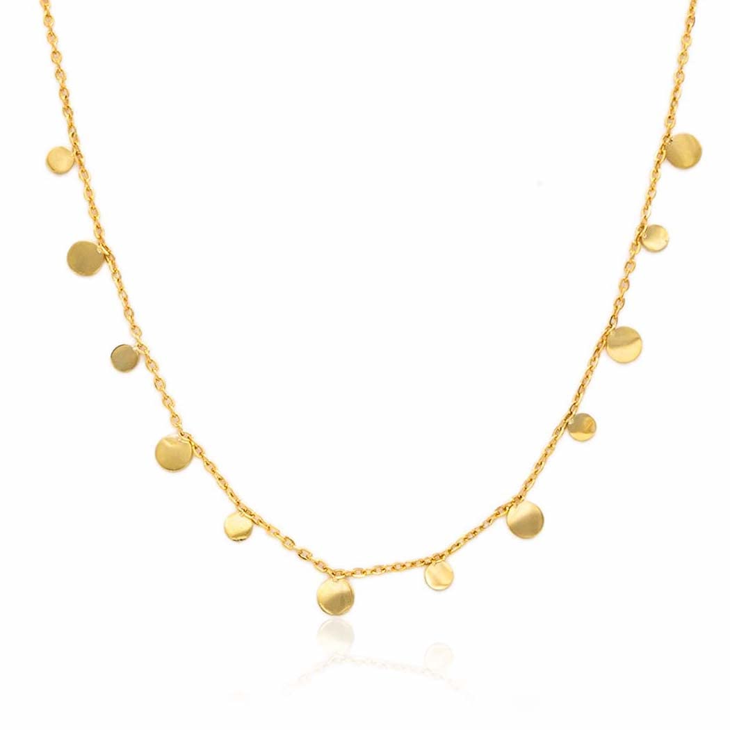 WILD SUN® Necklace with Plate Gold Women's Filigree Golden Coin Necklace for Women Simple Gold Chain Made of 316 Stainless Steel with 18K Gold-Plated