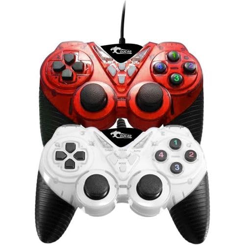 COUGAR-EGY (9082) USB Wired Double Gamepad Turbo Controller with Vibration Function For PC or Laptop, 1.5 Meter (RED&WHITE)