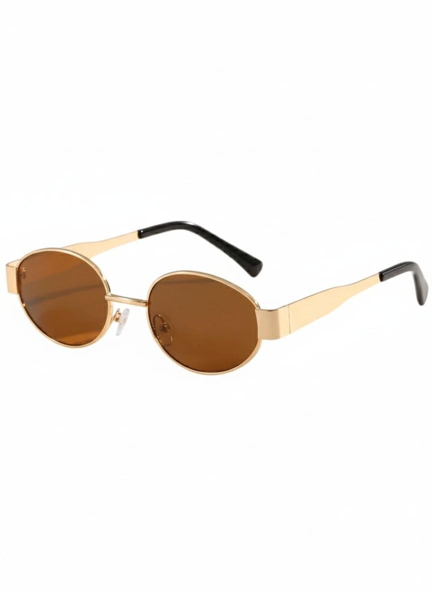 1pc Women's Oval Frame Metal Sunglasses
