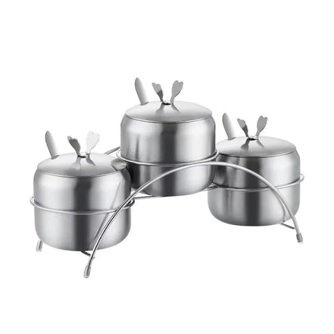 Stainless Steel Spice Jars Set with Holder, Stainless Steel Sugar Bowl, Spices Container with Spoon for Salt, Tea, Pepper, Sugar and More, Durable & Safety