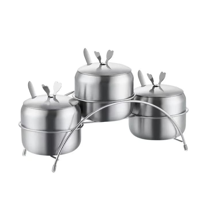 Stainless Steel Spice Jars Set with Holder, Stainless Steel Sugar Bowl, Spices Container with Spoon for Salt, Tea, Pepper, Sugar and More, Durable & Safety