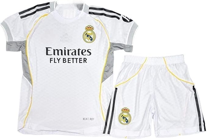 Madrid Logo 26 Football Set For Boys - White | T-Shirt + Shorts Sports Comfortable Material For Training And Matches (White, 9 To 12 Years)