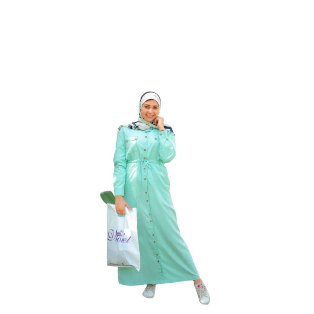 Violet Light Turquoise Pocket Maxi Dress With Buttons