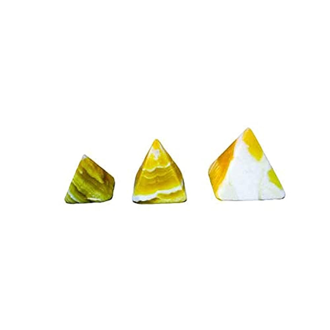 Egypt Antiques 3 Pyramid Handmade Alabaster Stone Sculpture - Yellow, Classic, Egyptian Pyramid, Polished Finish