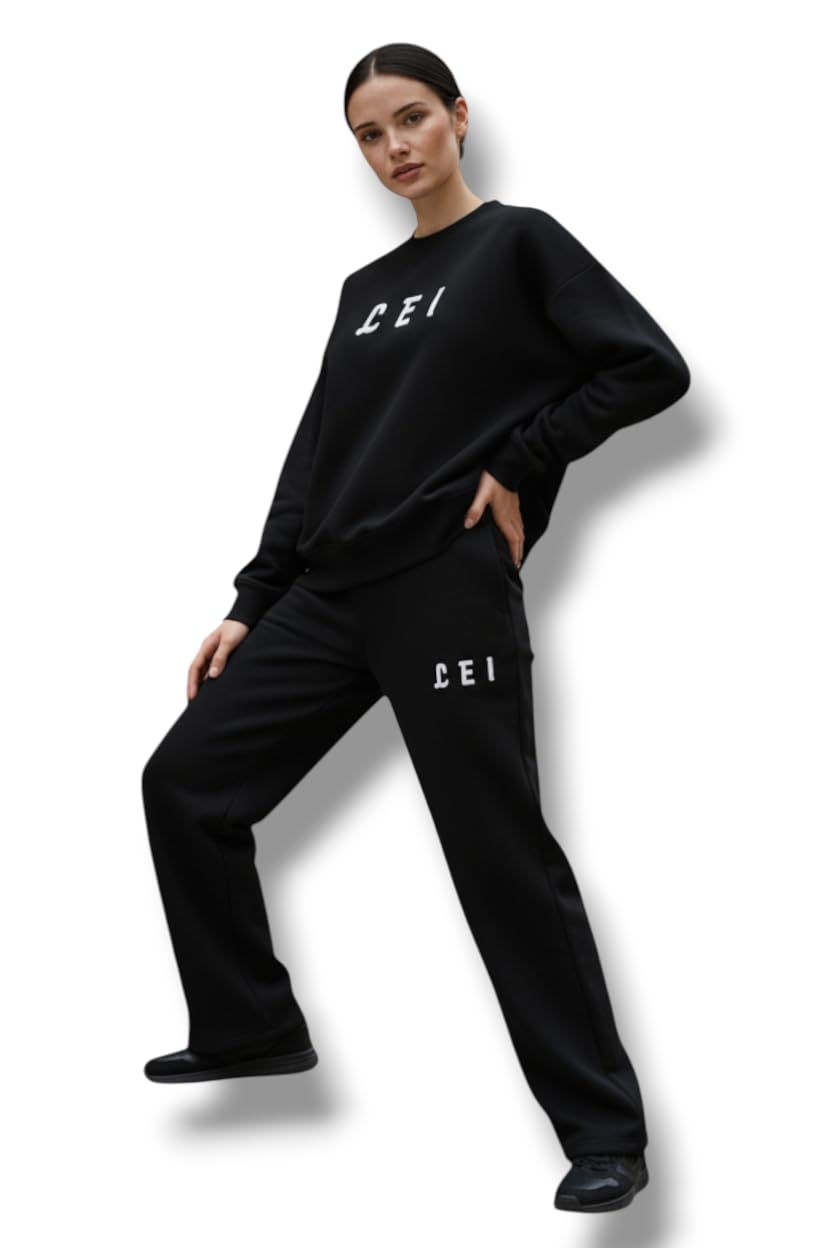 Women's Chic and Trendy Athletic Set Relaxed Fit for Daily Wear and Quick Outings, Black, One Size, Includes Pullover and Pants