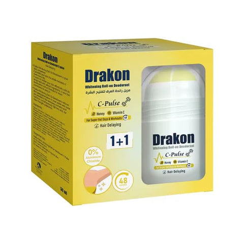 Drakon Whitening Roll-On Deodorant 5in1 C-Pulse Scent, 48h Protection For Sensitive Skin Aluminum Chloride & Alcohol Free,(1+1) Promopack - 50ml+50ml
