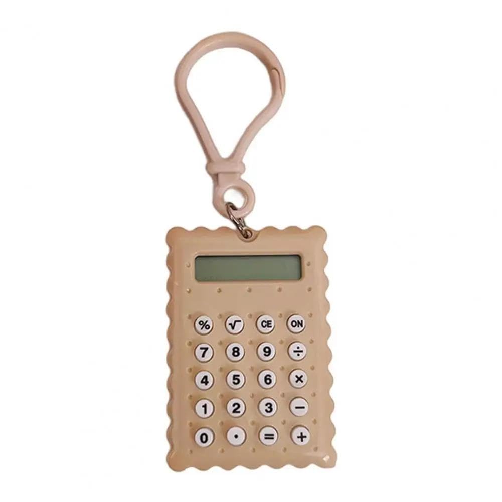Beautiful Mini Cookie Calculator with Keychain, Internal Battery, 8 Digit Display, Basic Mathematical Operations, Available Exclusively at Al-Israa (Beige)