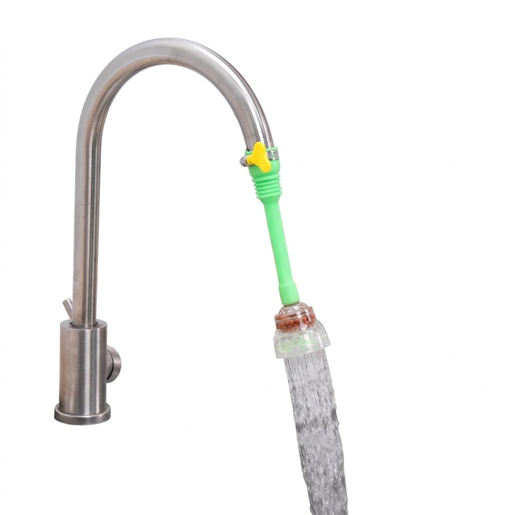 Faucet Filter Water Purifier with Flexible Silicone Hose – 360° Rotating Faucet Filter to Remove Impurities and Chlorine – Practical Water Purifier for Kitchen Bathroom Small