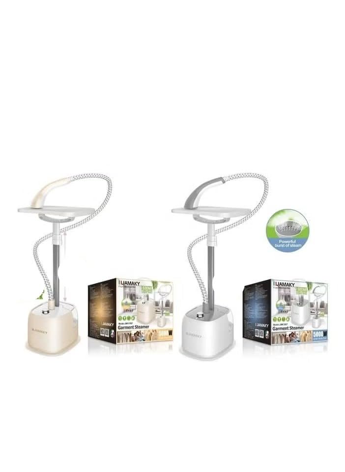 JAMAKI 5000W Vertical Garment Steamer, 2-in-1 3 Gear Adjustable Garment Steamer with Optical Steam Iron, 1600ml Water Tank Capacity, Free Ironing Board, Anti-scald Gloves, Brush, 1.3M Hanger JMK1097