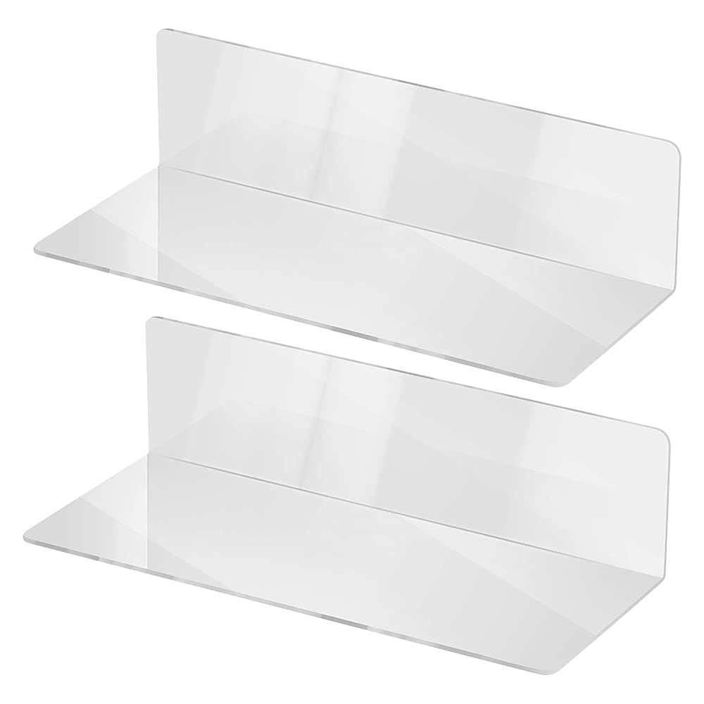 BEST MEDIA 2-Pack Small Transparent Acrylic Floating Shelves, an Adhesive No-Drill Wall Ledge and an Invisible Display Rack for your home- Modern - 2-Pack - Transparent