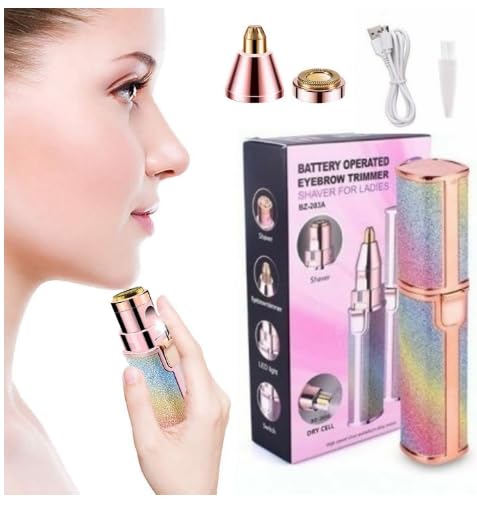 Rechargeable Eyebrow Trimmer & Facial Hair Remover for Women, 2 in 1 USB Charging Eyebrow Razor with Built-in LED Light， Eyebrow & Painless Hair Remover. Eyebrow, Nose, Body, Facial Hair Removal Lips