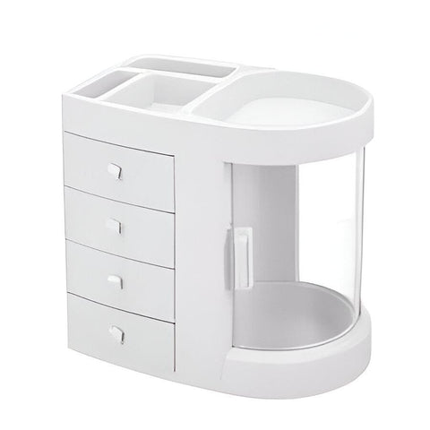 Storage Tower - Four-Floor Cosmetic and Jewelry Organizer with 180° Dustproof Lid, Designed for Skin Care Essentials, Sponges, Brushes, and Accessories, White Color