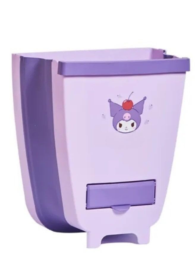 Foldable Hanging Kitchen Trash Can, Space-Saving Waste Bin Made of High-Quality ABS & Silicone, Easy to Use Multi-Purpose Garbage Can for Kitchen, Bathroom, Garage & Home - Purple