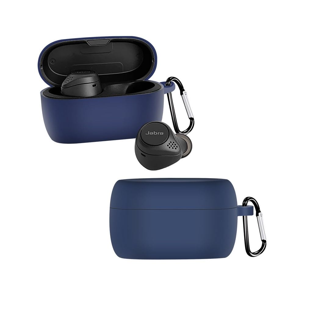 fashion mania Soft Silicone Case for Jabra Elite 75t Wireless Earbuds Protection Bag With Keychain Holder (blue)