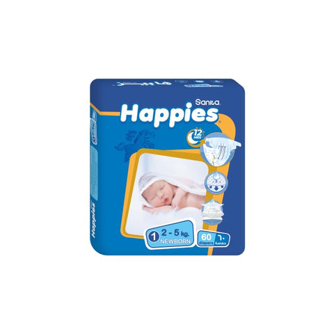 Happies Baby Diapers stretch NewBorn (size 1) 60 diapers