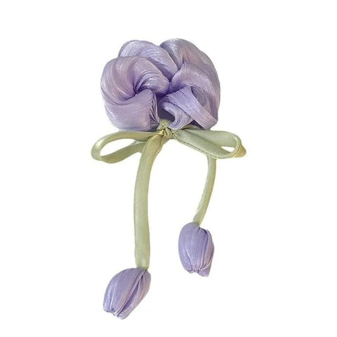 ZONE SHOP Handmade Sexy Hair Bow - Beautiful Tulip Flower Elastic Ponytail Holder for Women Fashion Hairstyle (Purple)