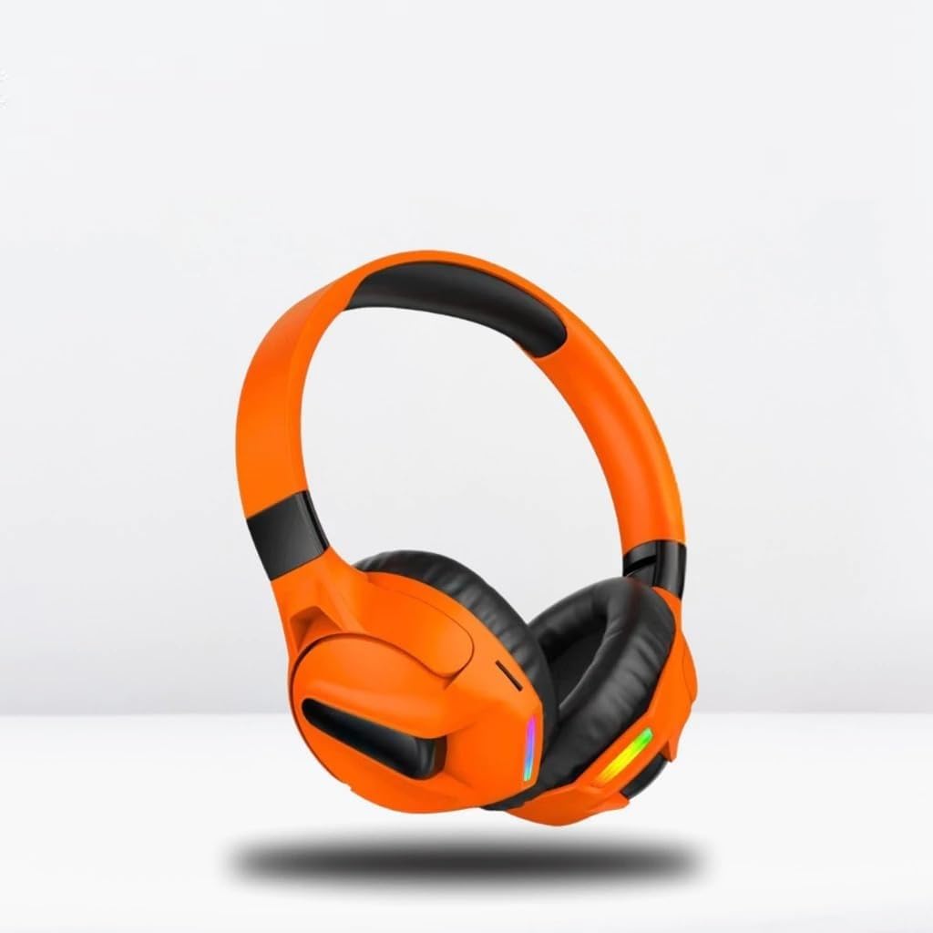 Headphone Wireless Bluetooth (770) RGB With Mic Light Headsets LED Game Stereo Music Earphone For Cell Phone Laptop FM V5.2,Support SD Car and AUX (Orange)